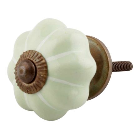 Light Green With Silver Line Medium Ceramic Melon Drawer Knob